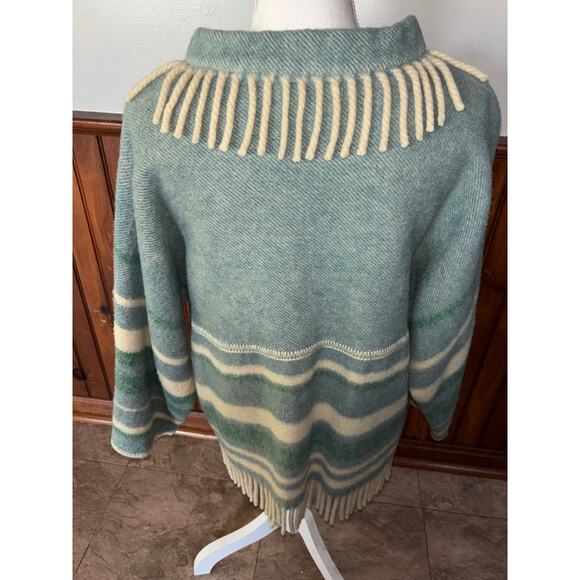Vintage Lapp-Lander Sweater S/M 40 Blue Cream 100% Wool Nordic Fringe Norway - Picture 8 of 10